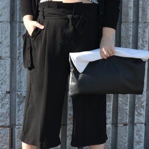 Eloquii black paperbag waist crop pants size 14 14P